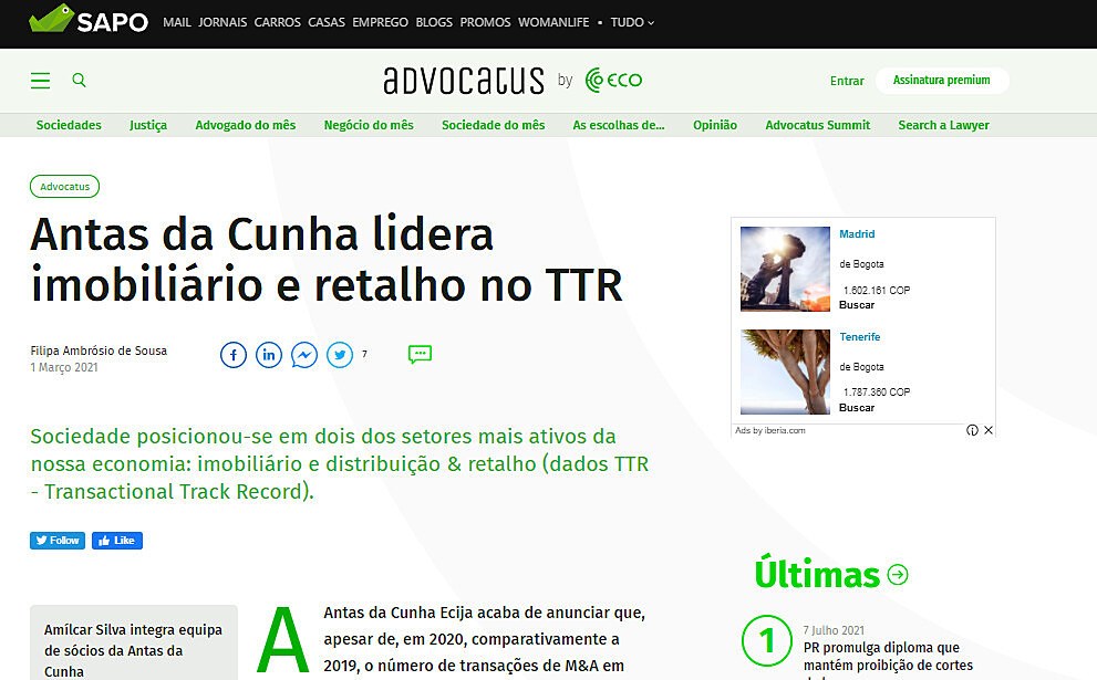 Antas da Cunha lidera imobilirio e retalho no TTR